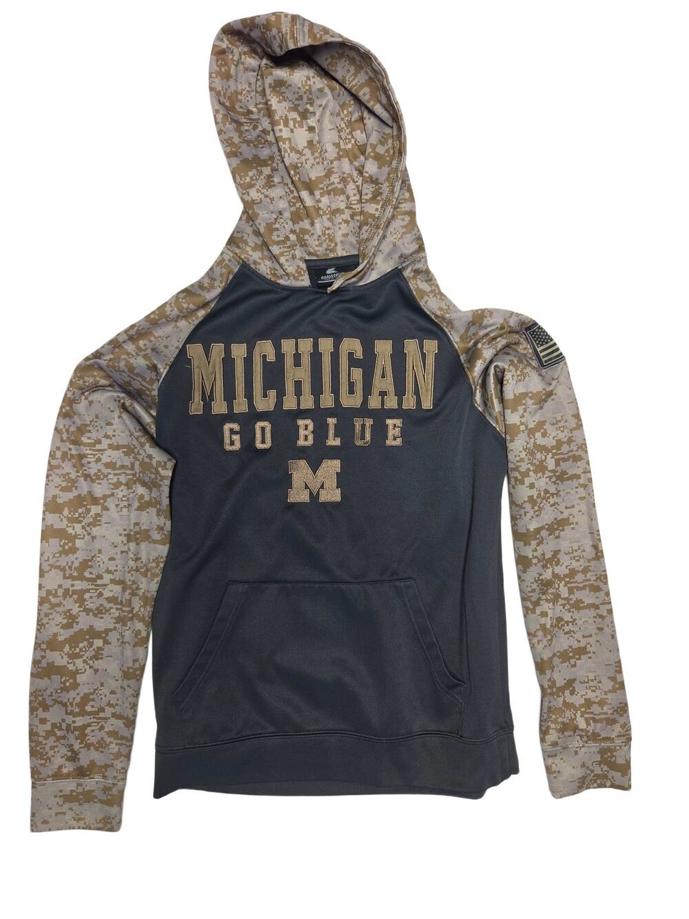 Colosseum Michigan Wolverines Go Blue Digital Camo Pullover Hoodie Size M